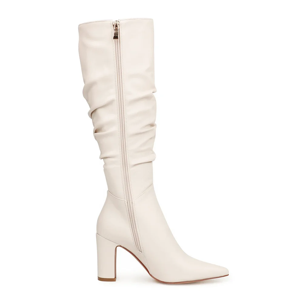 3.35"/8.5cm Women's Knee Boots Chunky Heels Zipper Fashion Sexy Matte Slouchy Boot-MERUMOTE