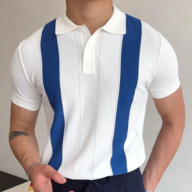 Uveng Uveng Men'swear Summer Short-Sleeved Knitwear White Striped Business POLO Shirt SY0096