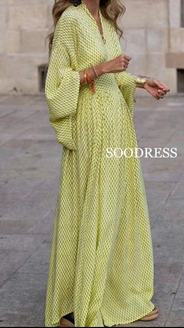 Yellow Casual Print V Neck Dresses