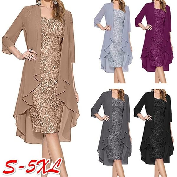 Spring Autumn New Women's Fashion Two Pieces Lace Dress Knee Length Evening Gowns Dresses Party Dresses for Mother of The Bride Dresses - Shop Trendy Women's Clothing | LoverChic