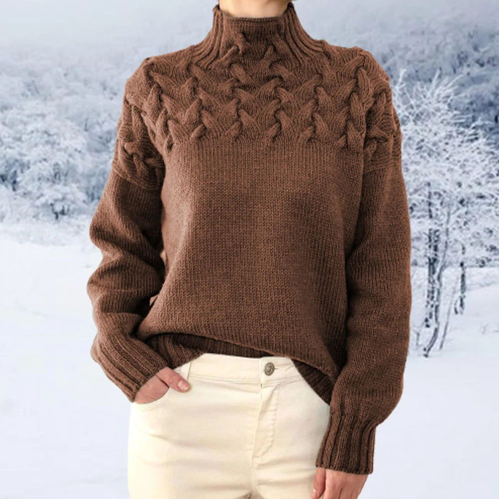 Smiledeer Women's knitted detail turtleneck long sleeve sweater