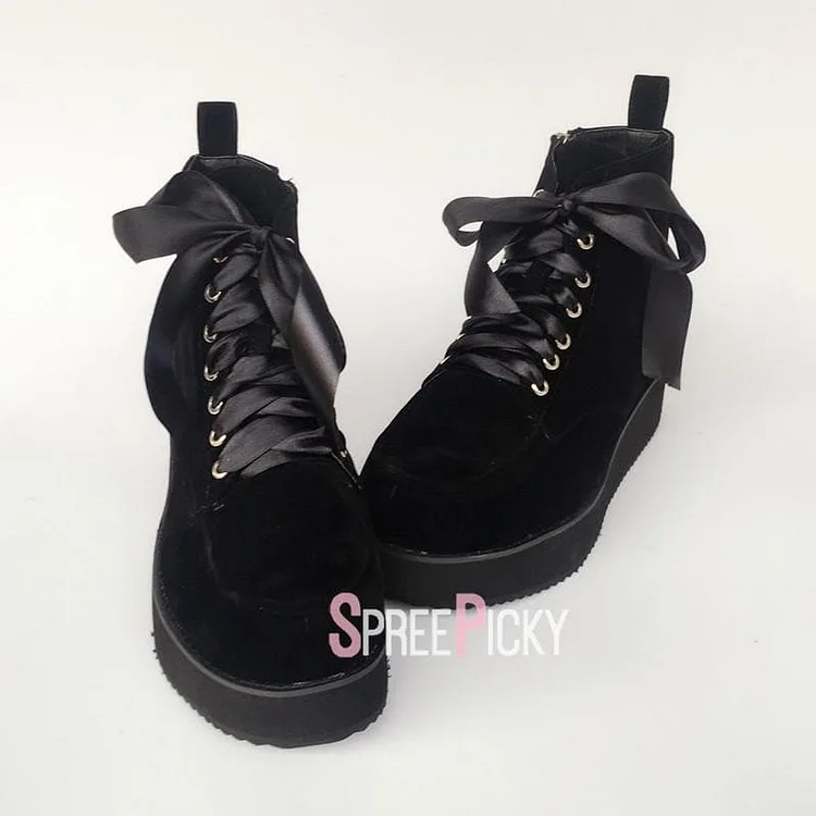 Black Punk Ribbon Lace Platform Sneakers SP1710044