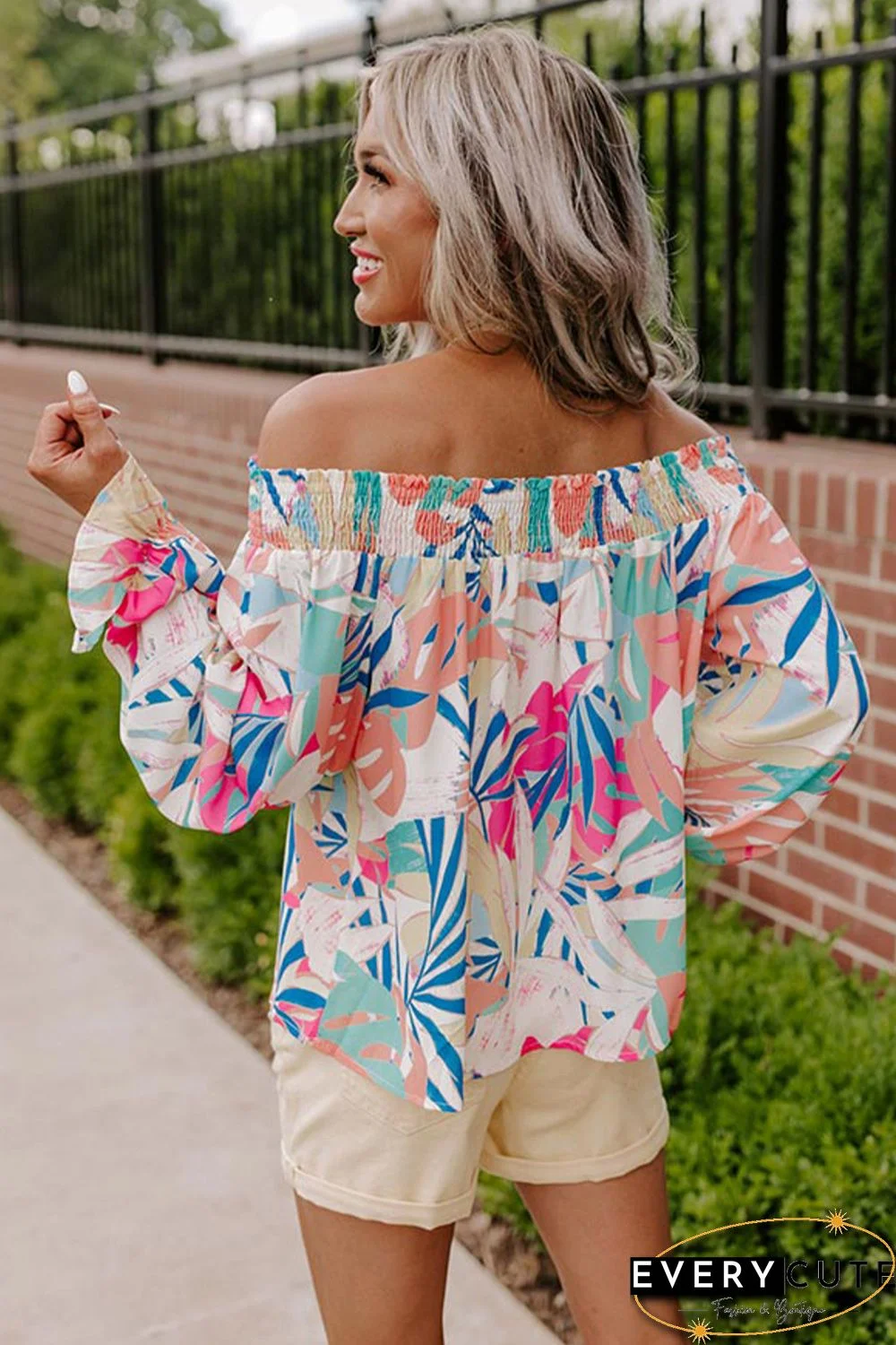 Multicolor Floral Print Off Shoulder Blouse