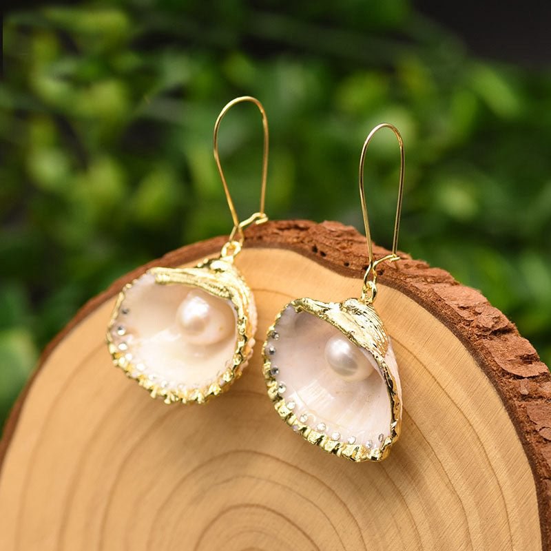 Freshwater Pearl Shell Earrings In 925 Silver