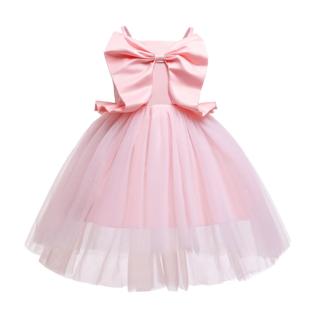 Buzzdaisy Solid Color Princess Dress For Girl Square Neck Bow-Knot Spaghetti Strap Dress Sleeveless Cartoon Pictures Cotton School