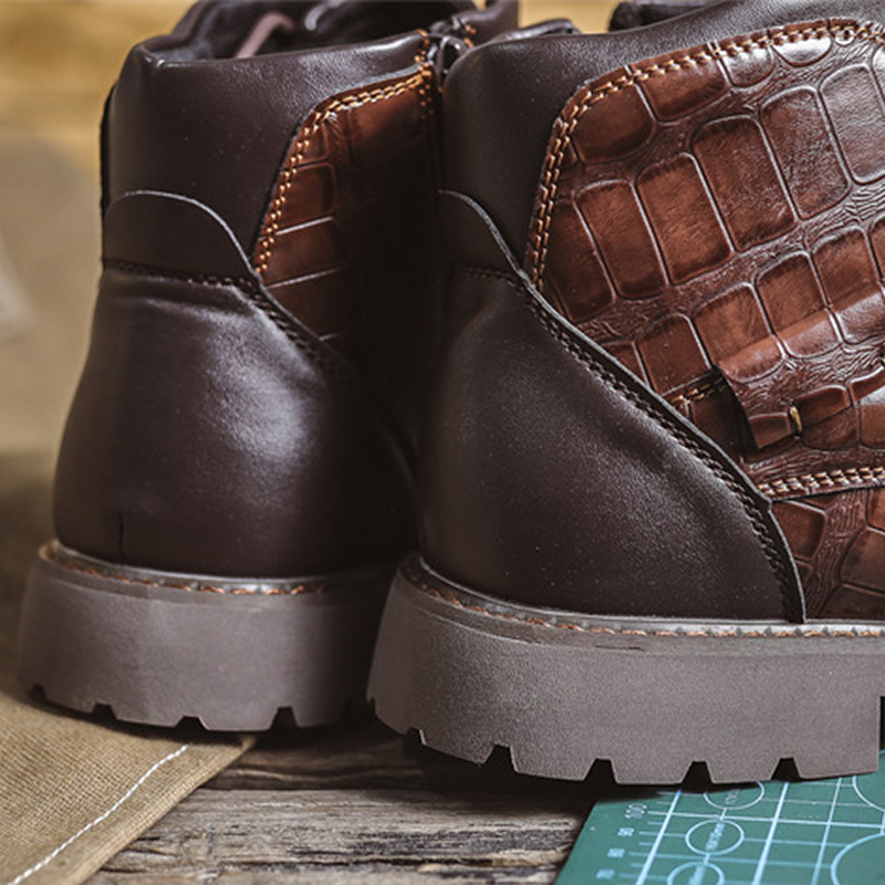 Men's Waterproof Wear-resistant Stitching Lace-up Crocodile Pattern Upper Low-cut Work Boots