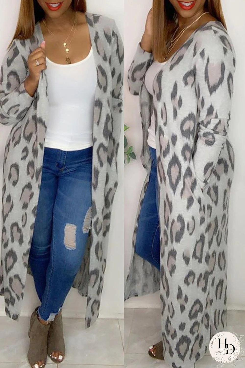 Leopard Print Fashion Casual Leopard Cardigan Outerwear