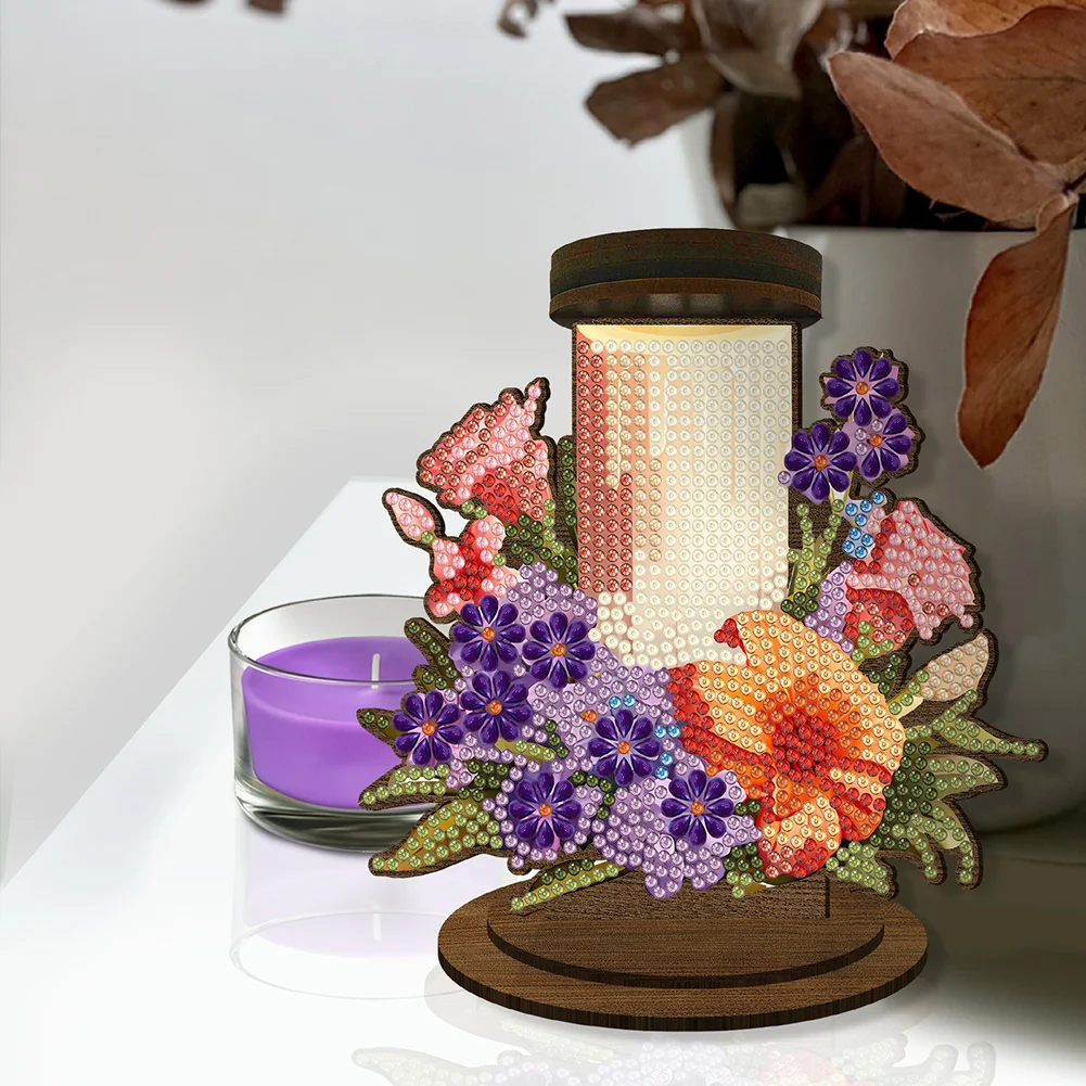 Wooden Flower Candle 5D DIY Diamond Painting Candle Holder Decor for Home Office