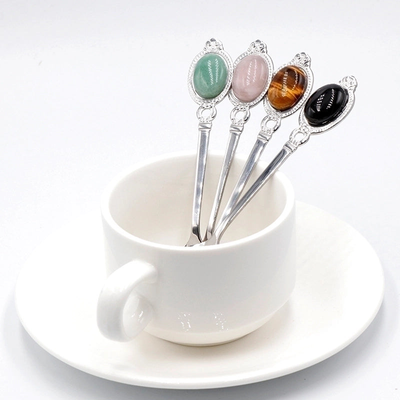 Retro Solid Color Stainless Steel Natural Stone Spoon