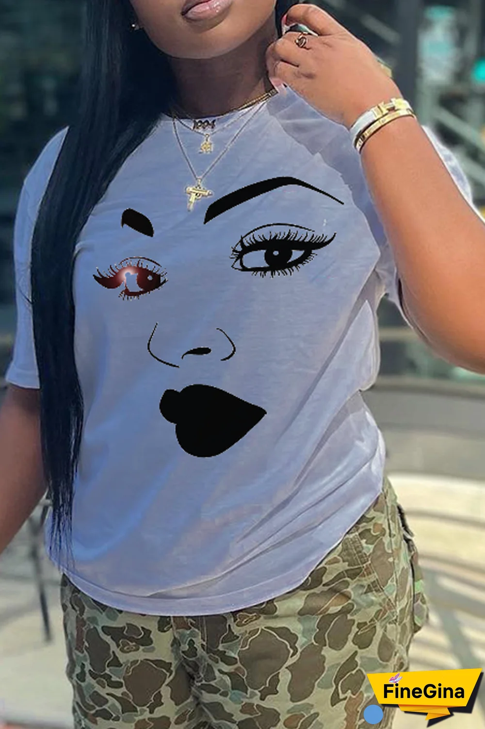 Navy Blue Casual Street Print Patchwork O Neck T-Shirts