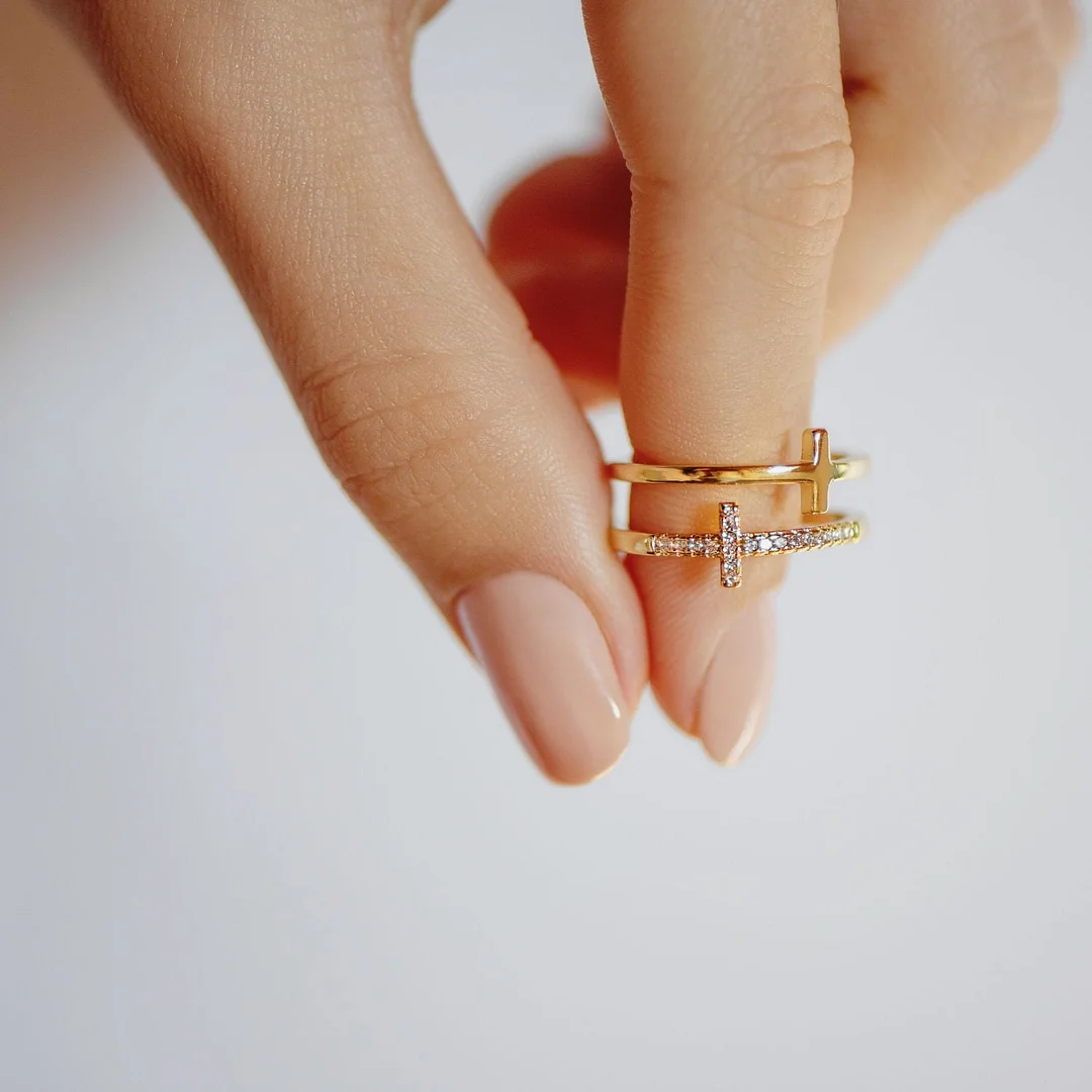 To My Daughter "Pray Through It" Twin Band Cross Ring - Gold