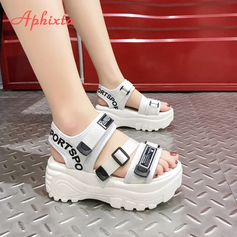 Aphixta 6cm Thick Bottom Platform Sandals Women Diamond Crystals Height Increasing Shoes Women Canvas Summer Buckle Woman Sandal