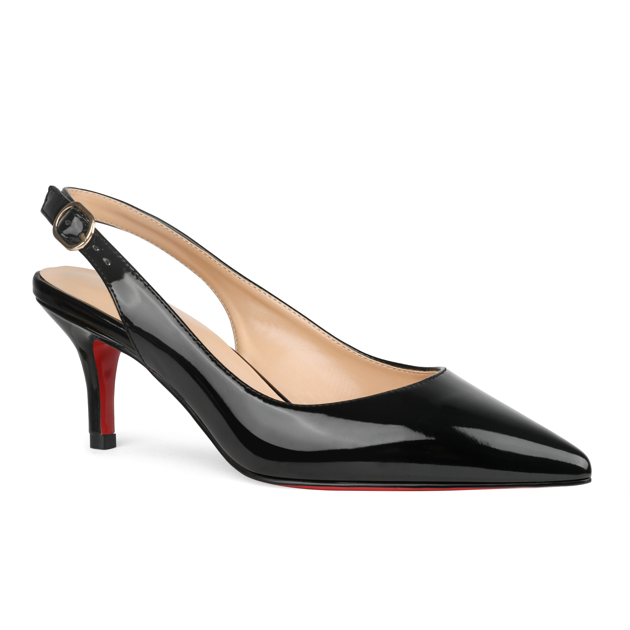 2.36" Women's Pointed Toe Slingback Red Bottom Shoes Kitten Heel Pumps Patent-MERUMOTE