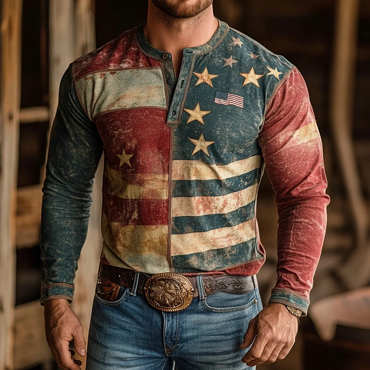 Men's US 250th Anniversary Long-Sleeve Henley Shirt socialshop