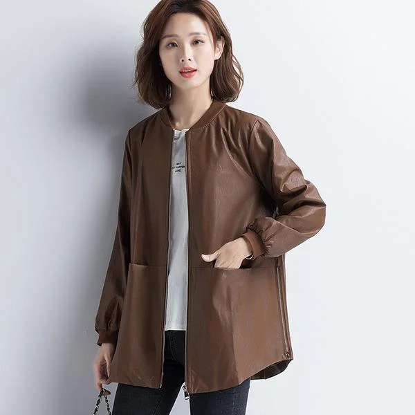 plus size oversize PU Leather women casual Loose spring autumn Zipper Wild Jacket 2020 Clothes Coat Outerwear
