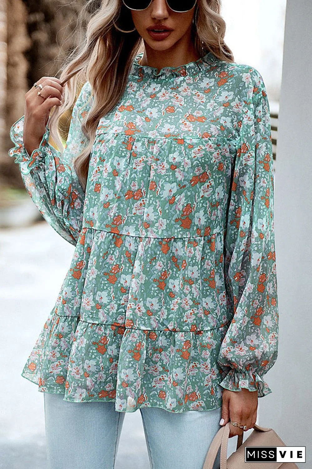 Long Sleeve Floral Print Casual Tops