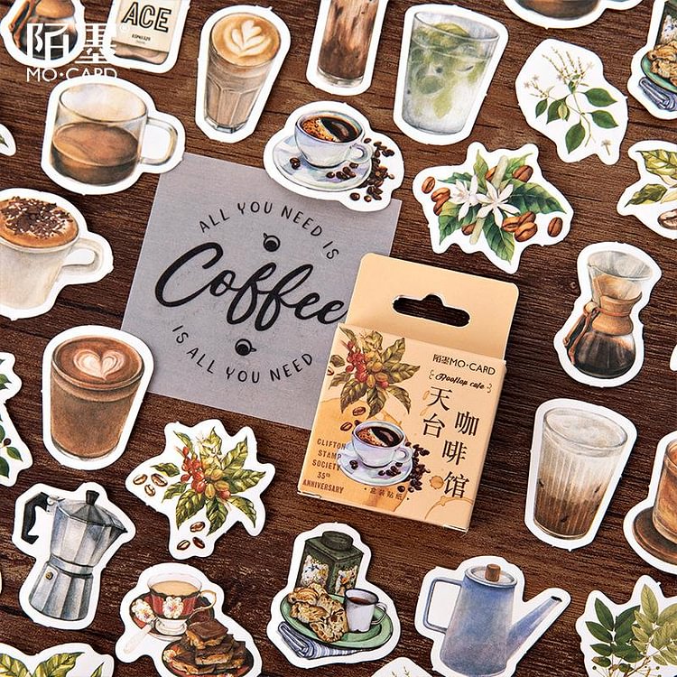 JOURNALSAY 45pcs/set Vintage Rooftop Coffee Shop Decoration Stickers Box