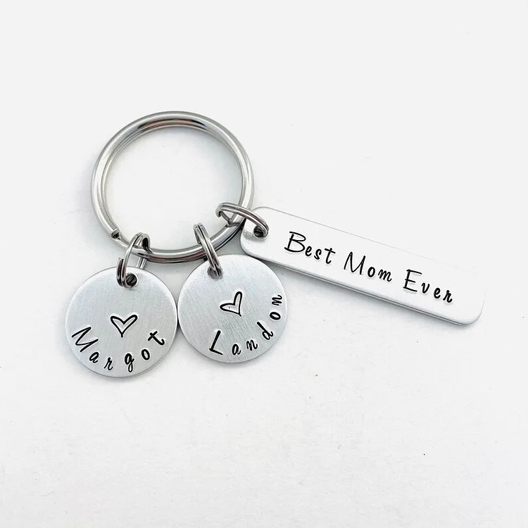 Best Mom Ever Keychain Personalized 2 Names Mother's Day Gift