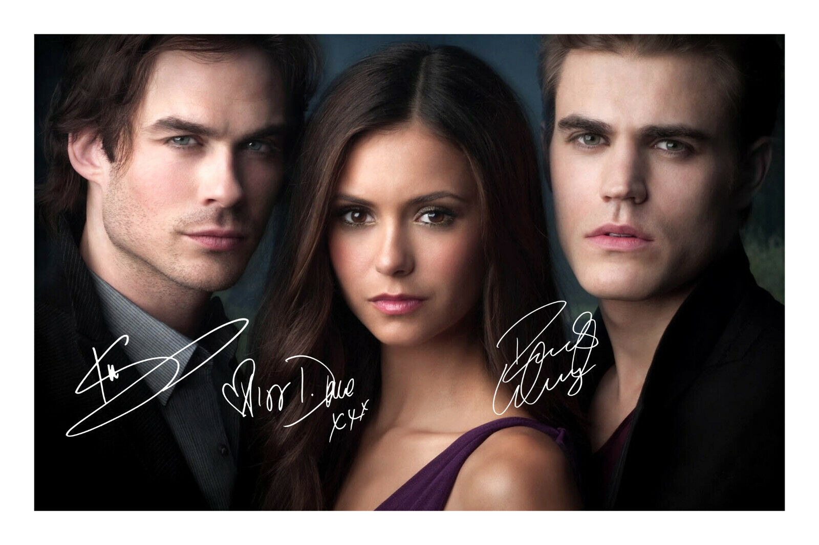 Vampire Diaries Cast Signed A4 Photo Poster painting Print Autograph Paul Wesley Nina Dobrev