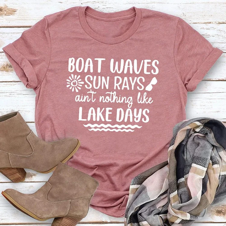 Boat Waves Sun Rays T-Shirt Tee - 02114-Annaletters