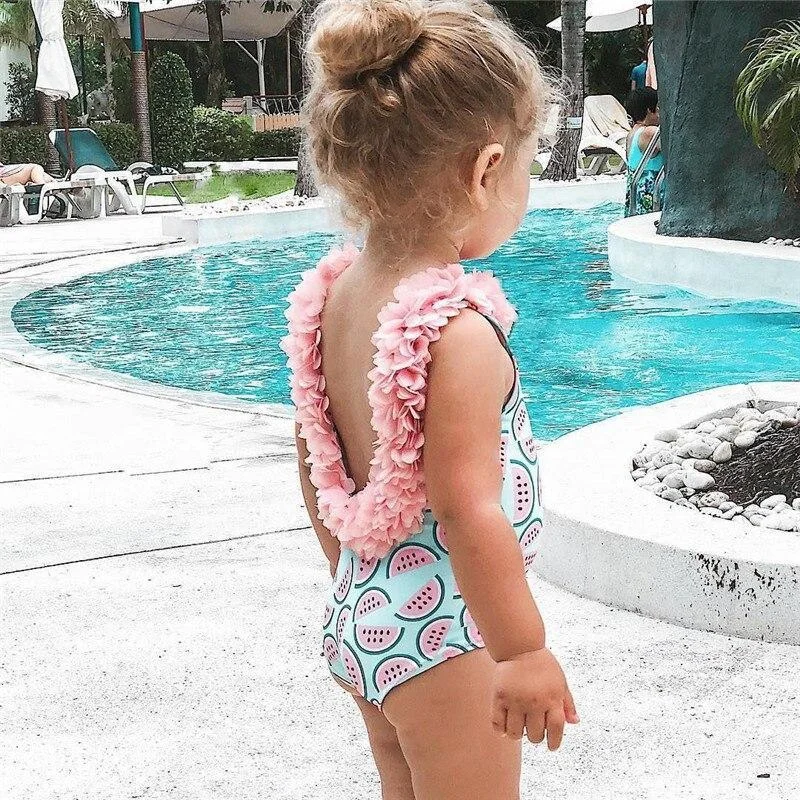 Baby Girls Swimwear Toddler Kids Swimsuit Bikini Flower Girls Summer Beachwear Backless Children Bathing Suit 1 2 3 4 Years 1103