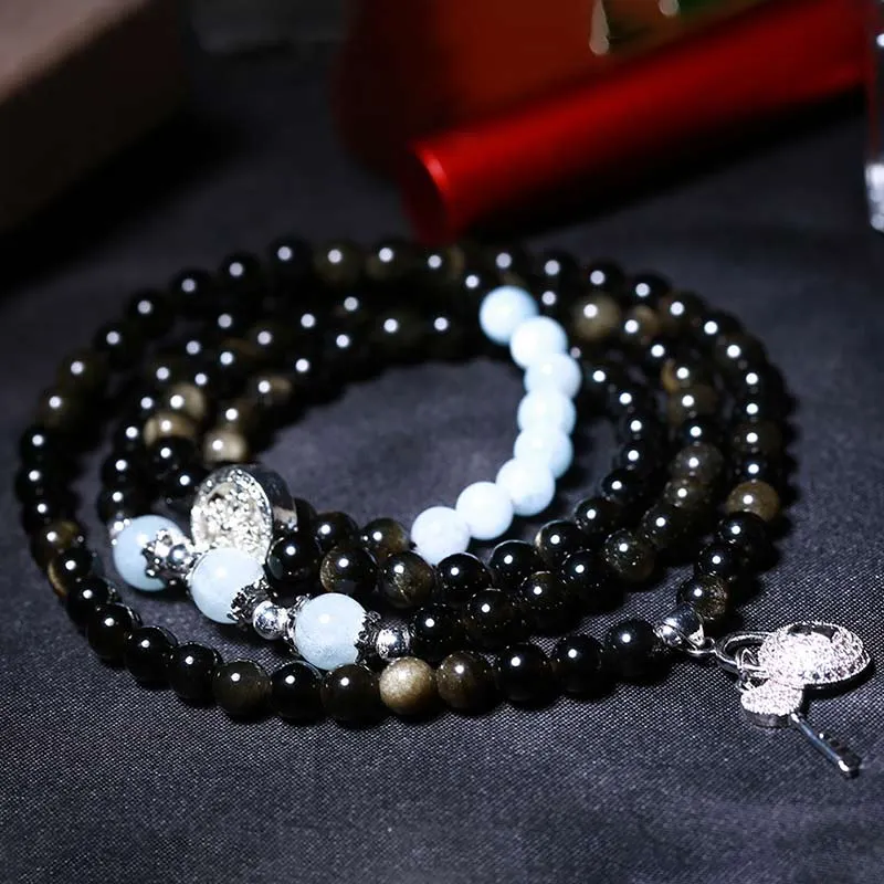 Natural Ice Obsidian Tiger Eye Gourd Bracelet Necklace Mala