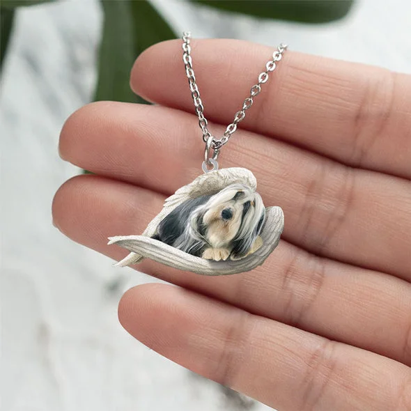 Bearded Collie Sleeping Angel Stainless Steel Necklace