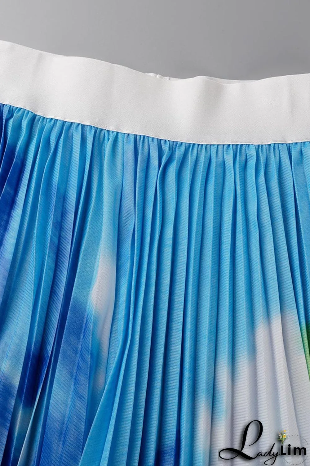 Apricot Casual Elegant Gradual Change Print Patchwork Fold O Neck Short Sleeve Two Pieces