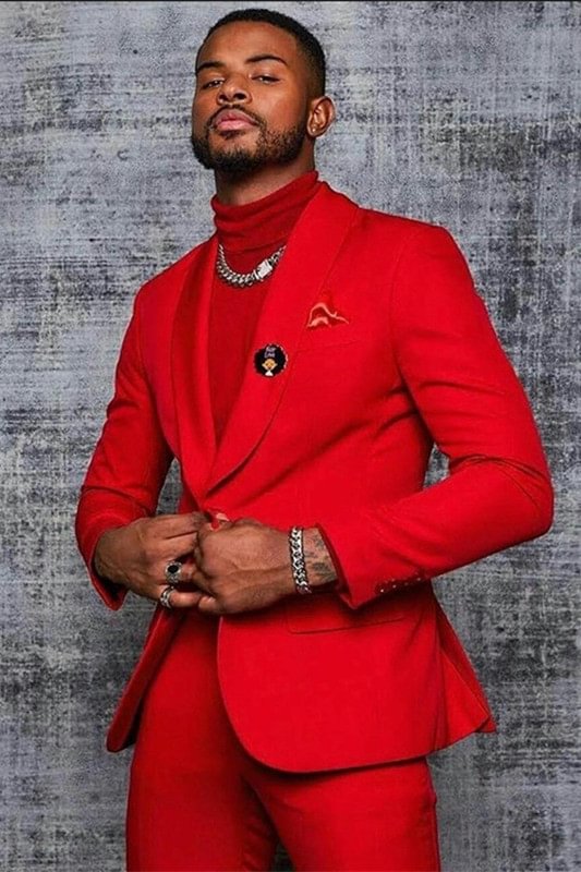 Elegant Red One Button Prom Outfits Men With Shawl Lapel | Ballbellas Ballbellas
