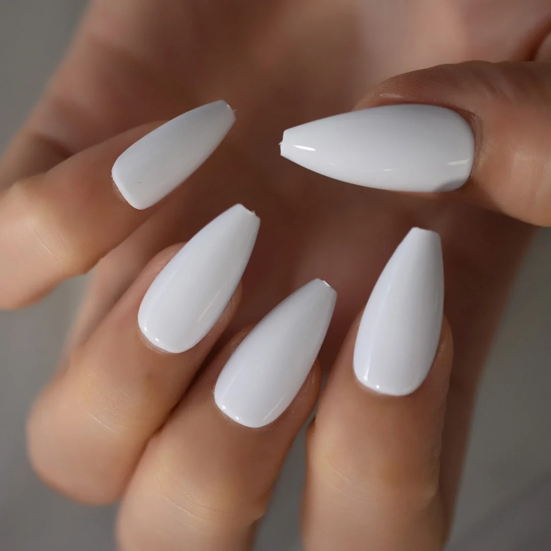 Glossy Gel Nude Pink Full Cover Press On False Nails Medium Coffin Ballet Solid Color Fake Nails Set Long Nail Tips-Nail Inspo