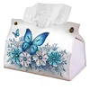 Blue Flowers Butterfly DIY PULeather Diamond Painting Tissue Box for Adults Beginners Gem Art Painting Napkin Holder for Living Room Bedroom Bathroom Table Decor