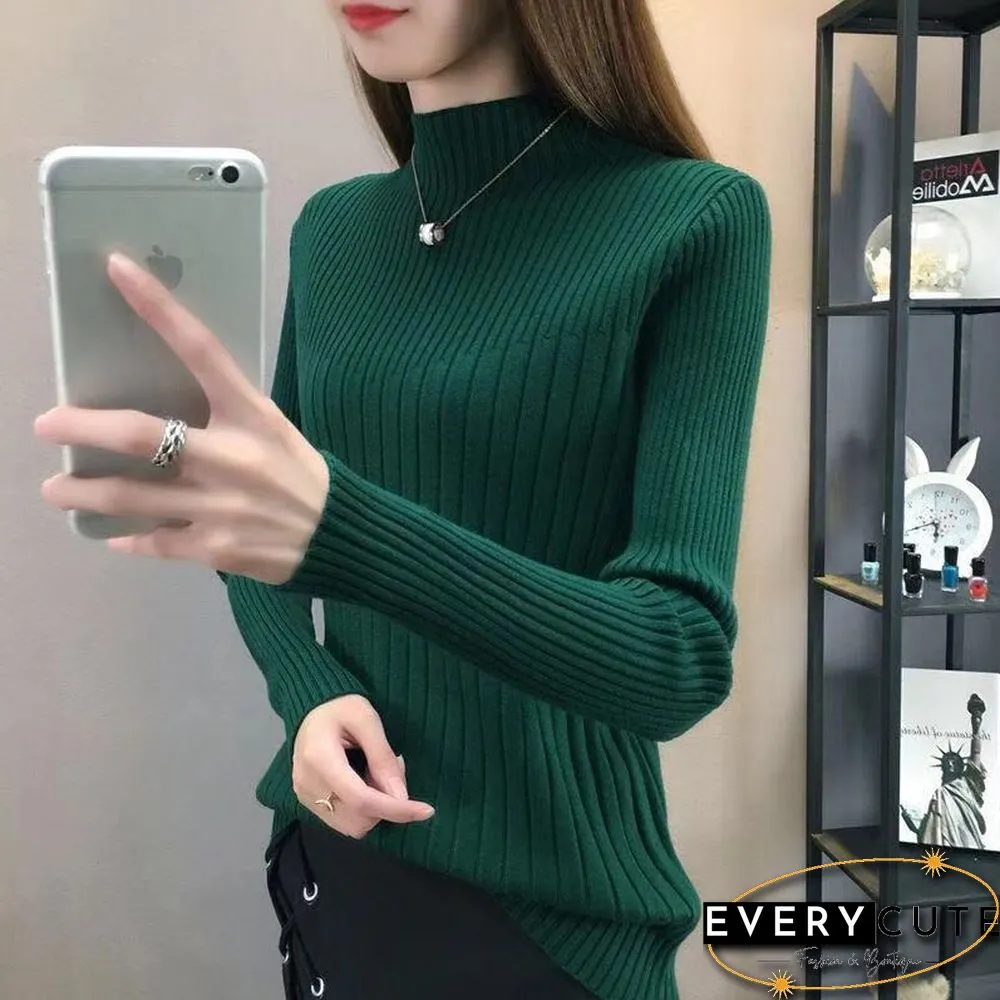Fashion Mock Neck Harajuku Knitted Sweater Women Autumn Slim Solid Long Sleeve Top Korean Female Y2k Clothes New Pullovers