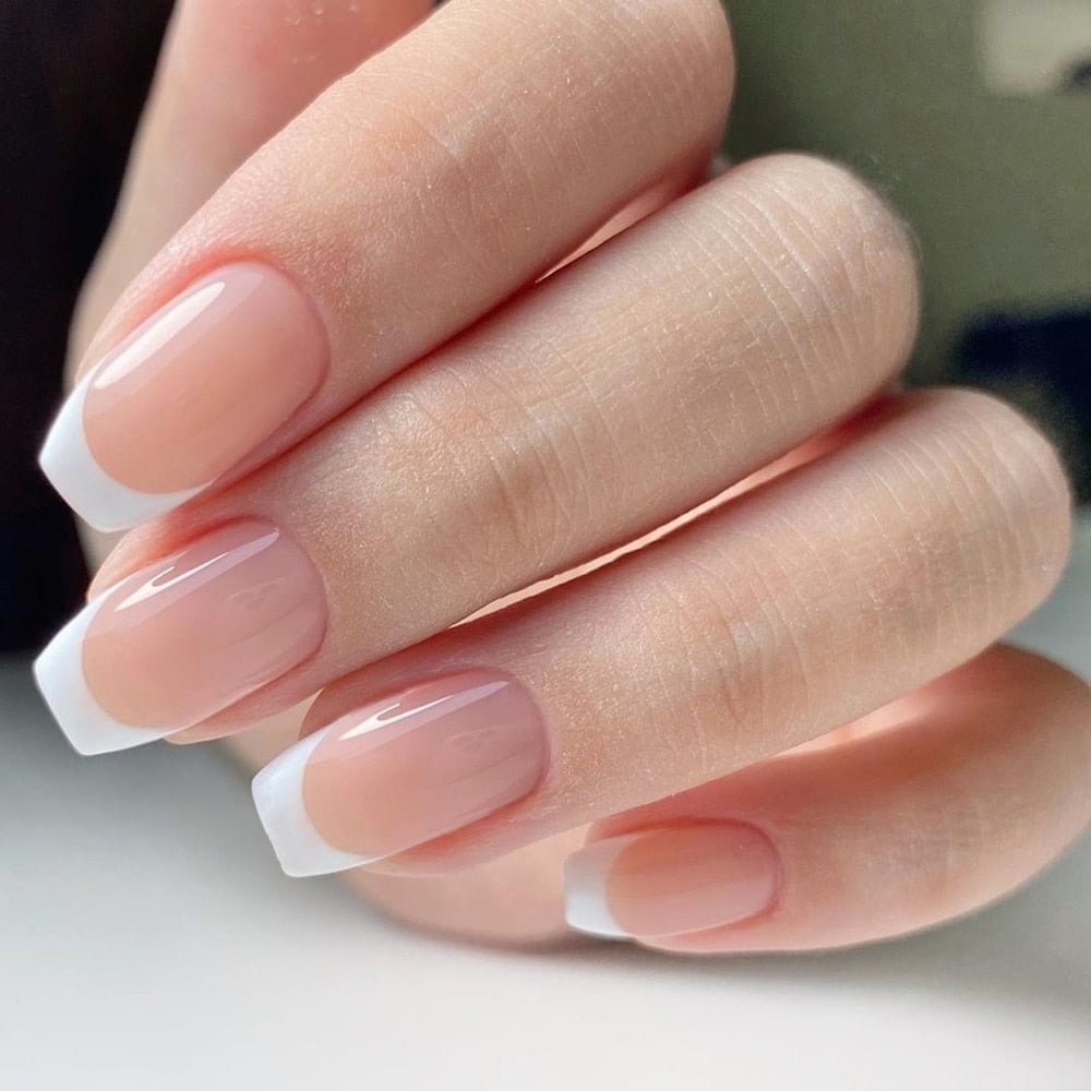 24Pcs Shiny Natural Press On French Fake Nails Artificial Short Ballerina Coffin False Nail With Design DIY Manicure Tool