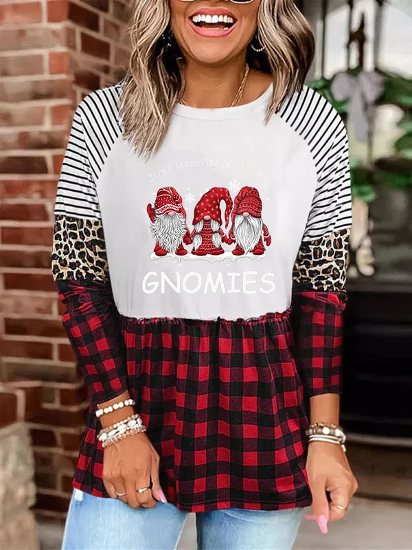 Women's Crew Neck Santa Print Long Sleeve T-Shirt