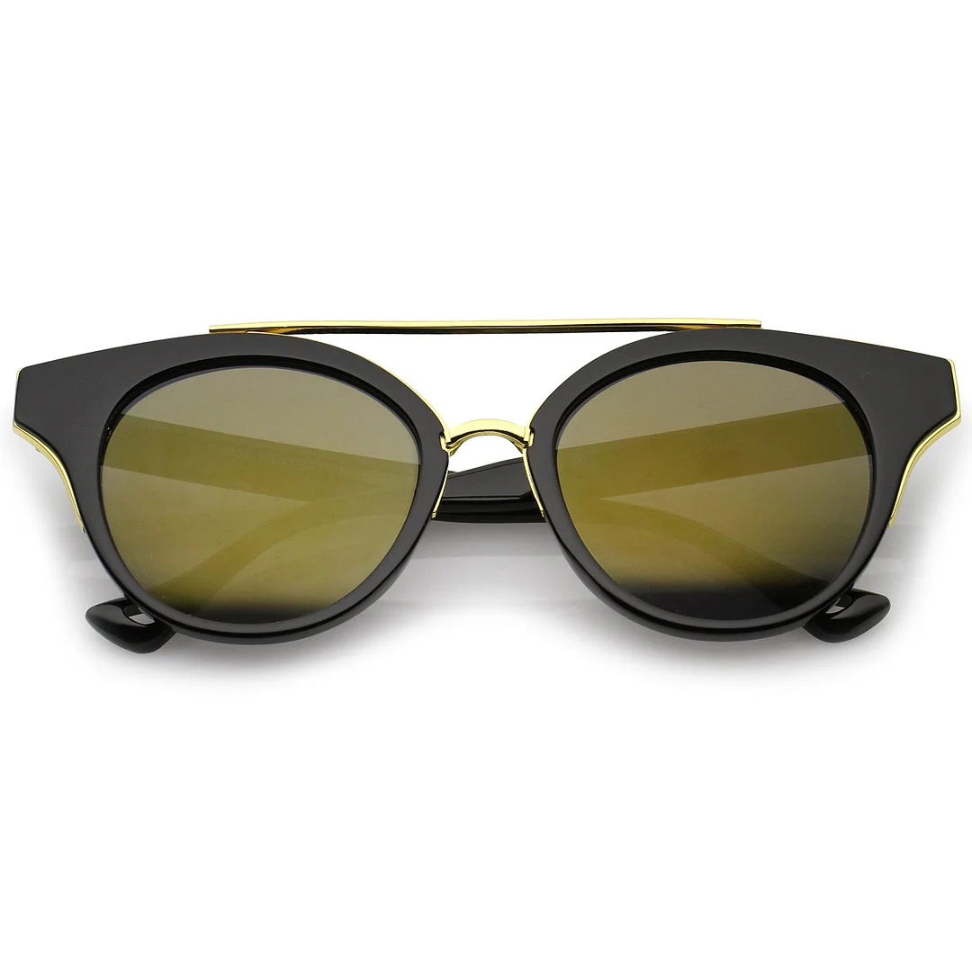 Double Nose Bridge Round Colored Mirror Lens Cat Eye glasses 51mm