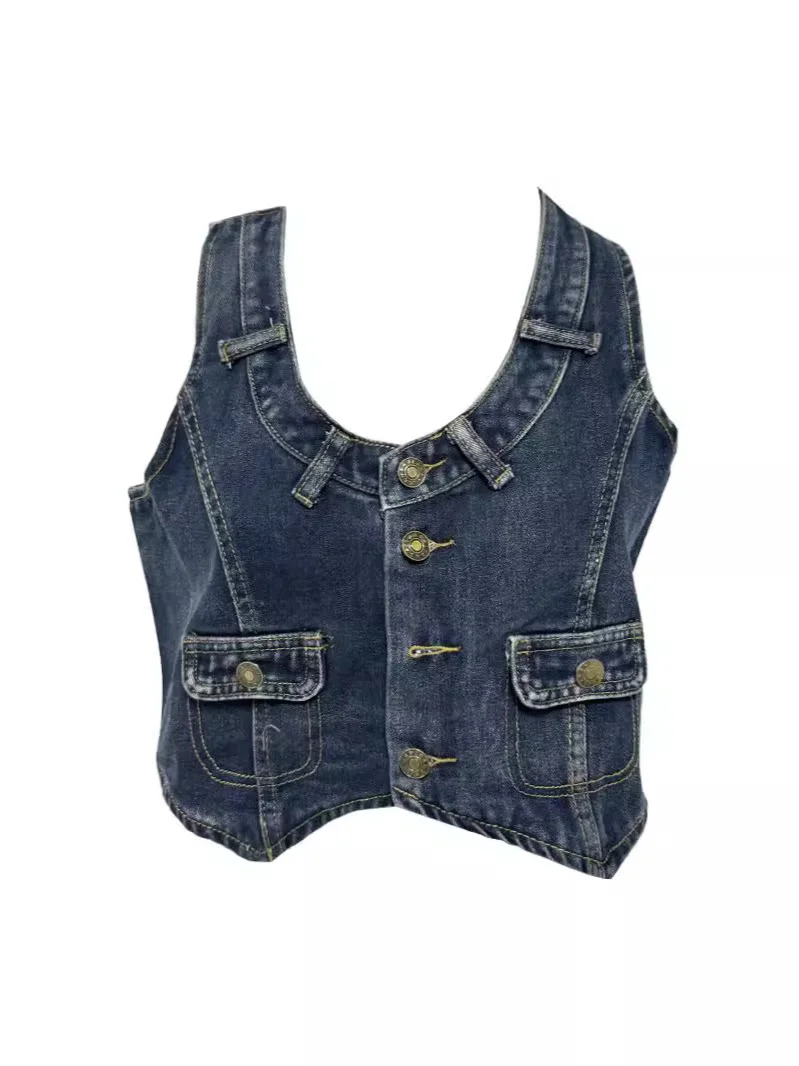Woherb Reintage Joker Wash Make Old Sleeveless Stretch Ancient Style Denim Vest-Outfit Ideas