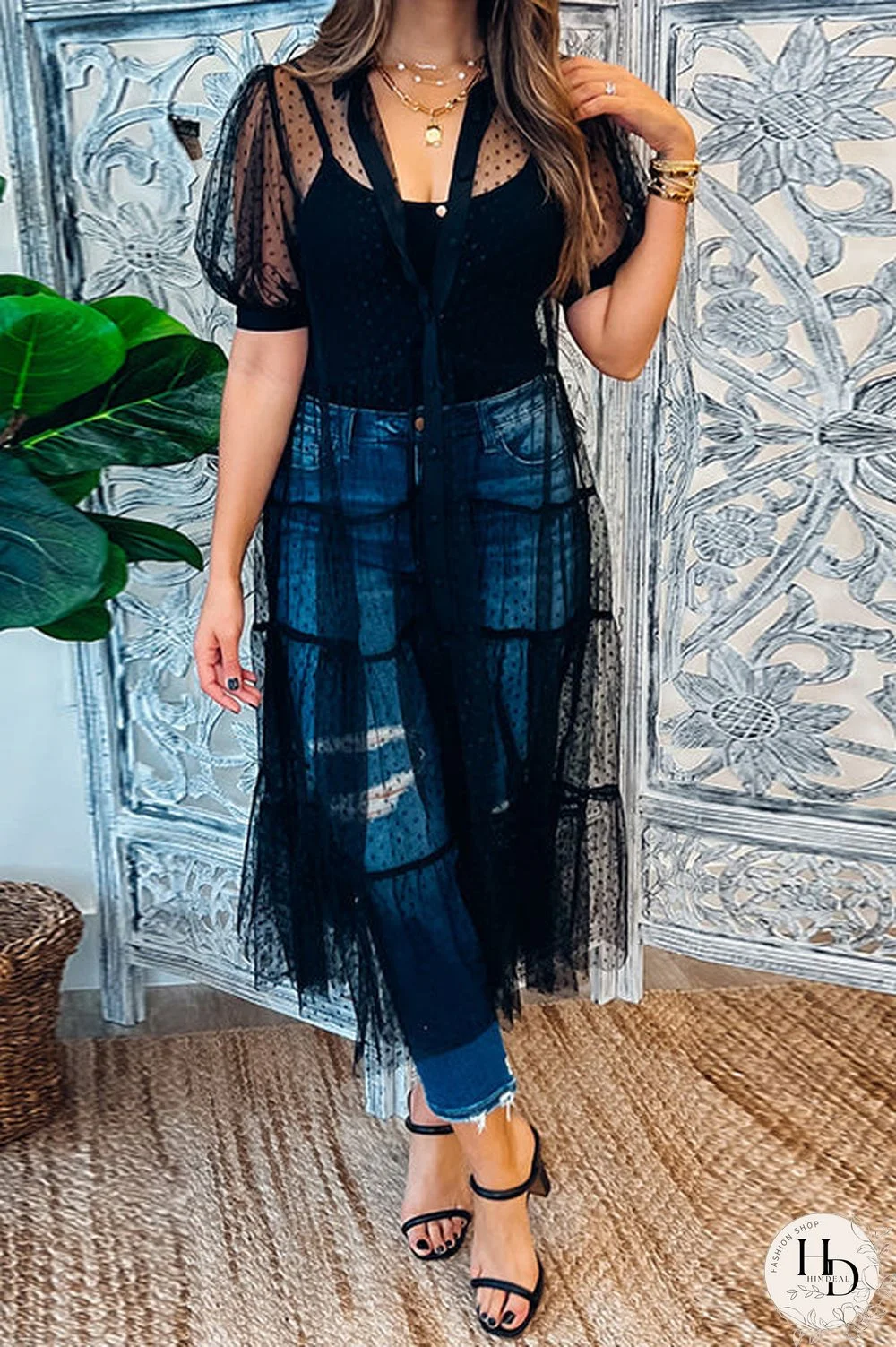 Polka Dot Button Up Short Sleeve Coat