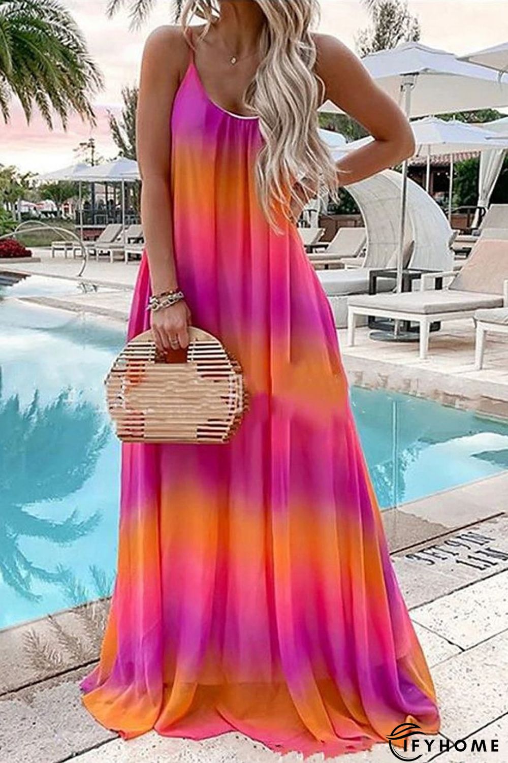 Bohemian Gradient Color Sling Maxi Dress | IFYHOME