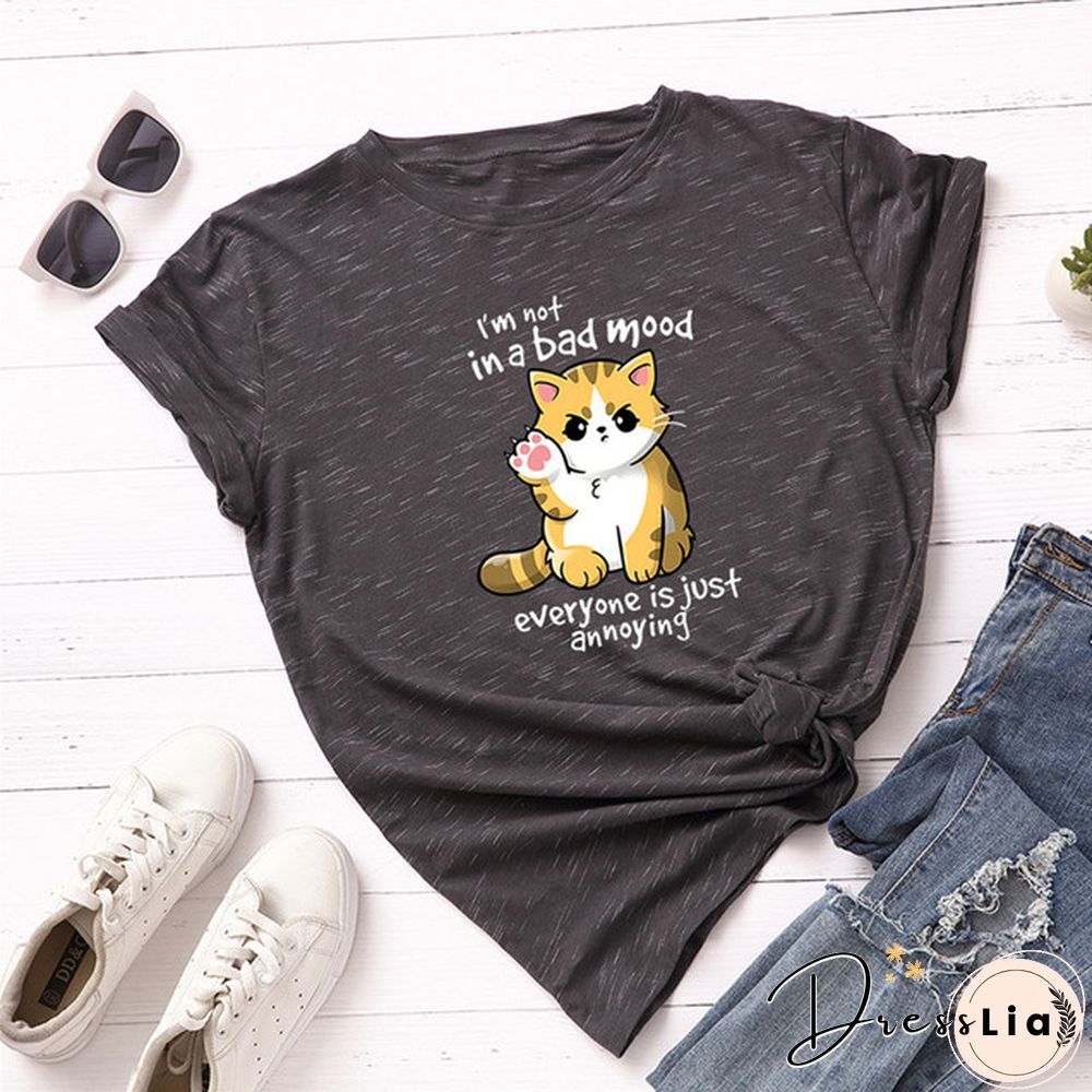 100% Cotton Summer Women TShirt Lovely Cat Letter Print Graphic T Shirt O Neck Short Sleeve Female Tee Shirts Casual Tops