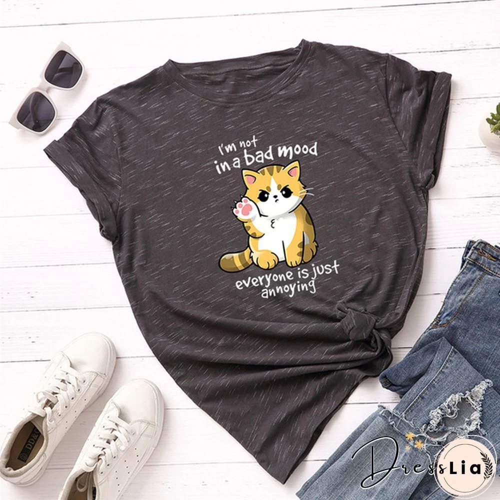 100% Cotton Summer Women TShirt Lovely Cat Letter Print Graphic T Shirt O Neck Short Sleeve Female Tee Shirts Casual Tops