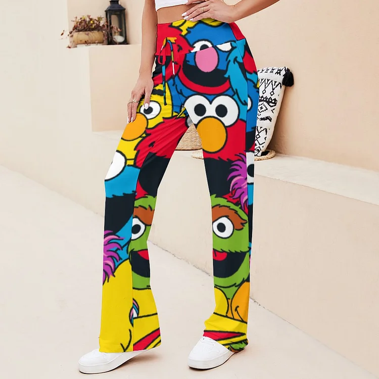 Funny Sesame Print Character Eyes Faces Flared Pants Trousers Women Flowy Wide Leg Hippie Stretchy Palazzo Pants - Heather Prints Shirts