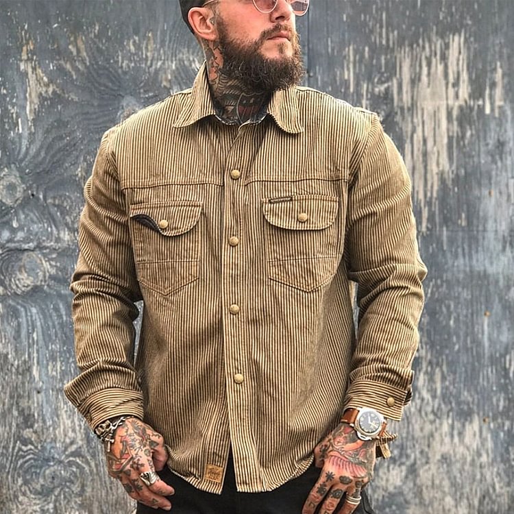 Heavyweight retro long-sleeved Casual shirt