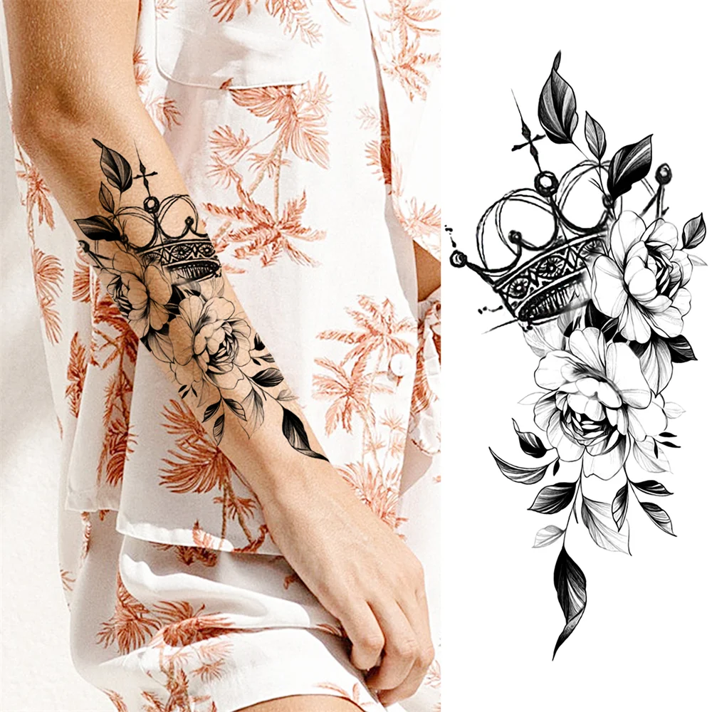 Sdrawing Sunflower Butterfly Temporary Tattoos For Women Adult Rose Flower Moon Fake Tattoo Arm Body Art Decoration Tatoo Paper
