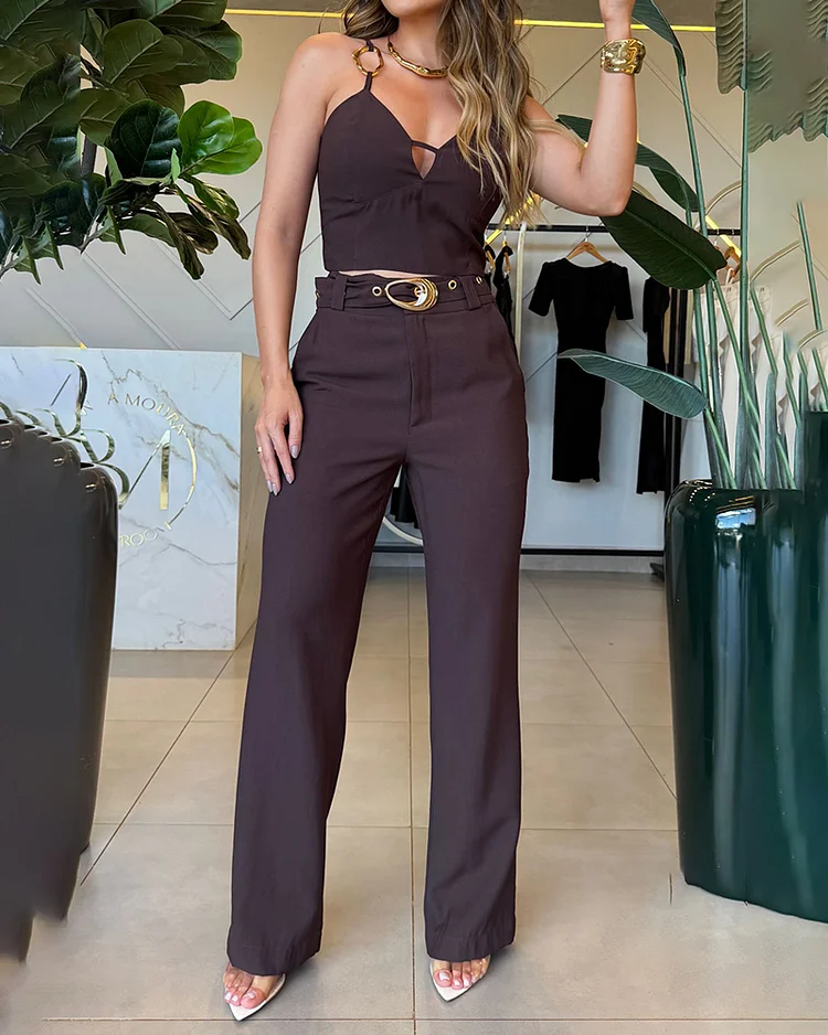 Women's solid color trousers vest suit
