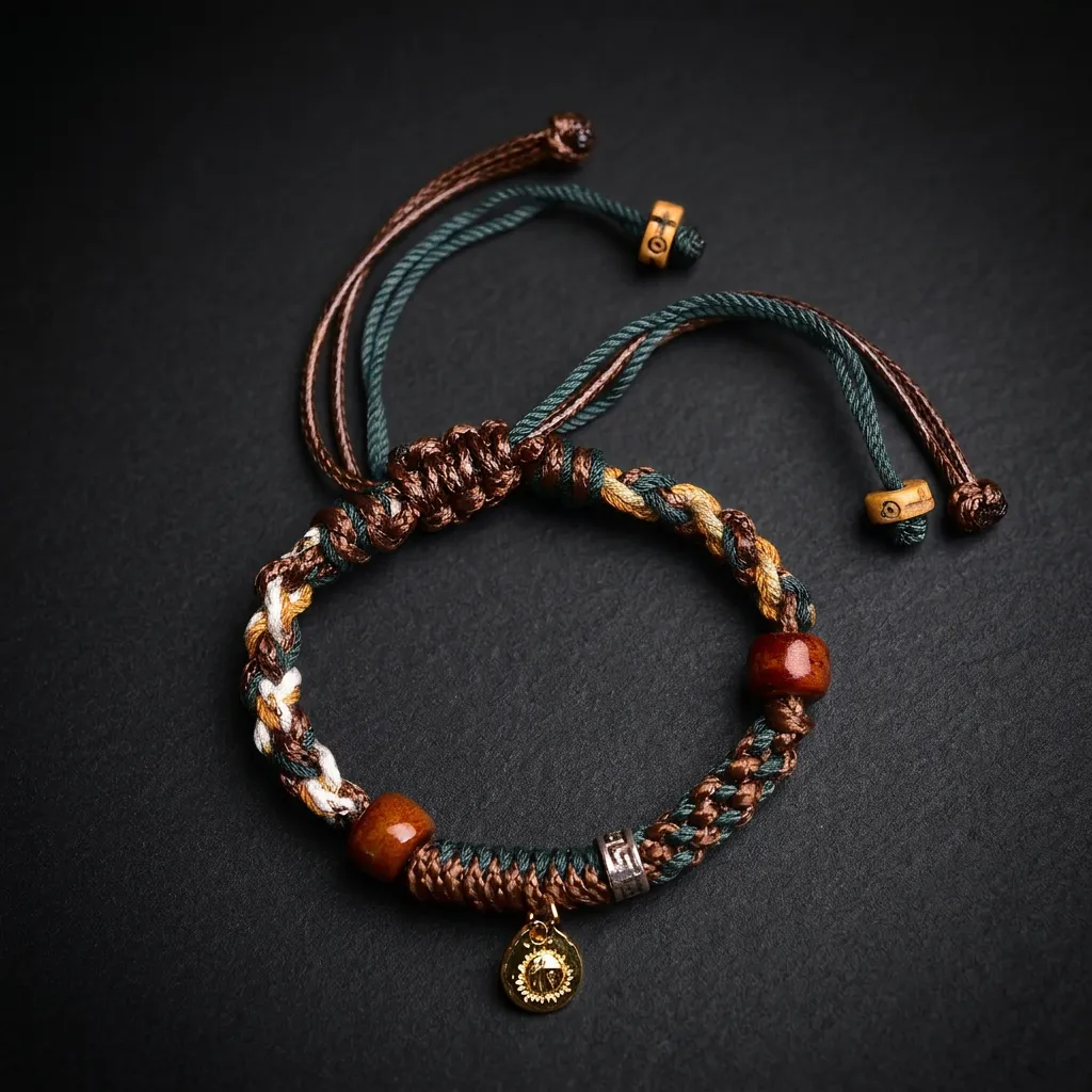 JiStones Artisan Hand-Woven Tibetan-Inspired Cord Bracelet | Mystic Earth Edition Mystic Earth & Gold