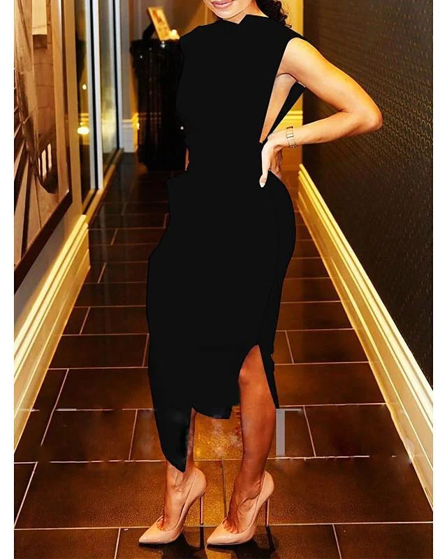 Women's Sheath Dress Knee Length Dress Sleeveless Solid Colored Fall Winter Hot White Black Blue Yellow Blushing Pink S M L XL