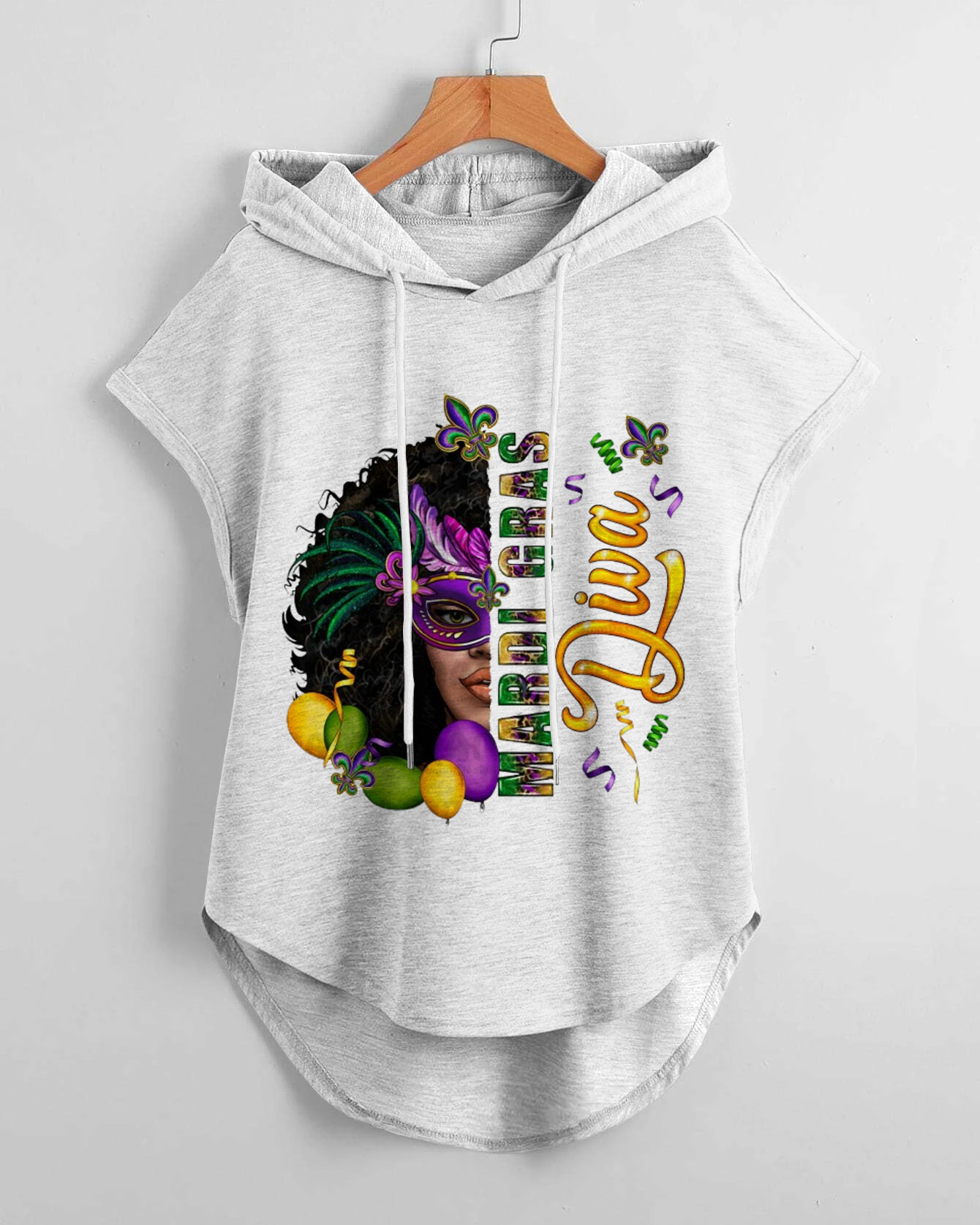 Mardi Gras Diva Afro Woman Drawstring Hooded Tee