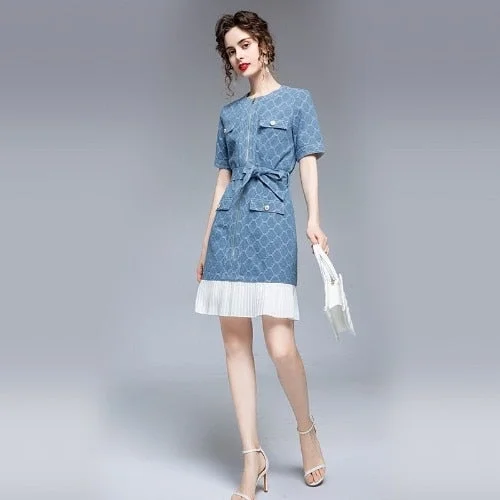 Elegant Outfits For Women Mini Dresses Satin Short Sleeve O Neck Dress Sexy Ladies Night Club Wear Slim Dresses Fashion Blue