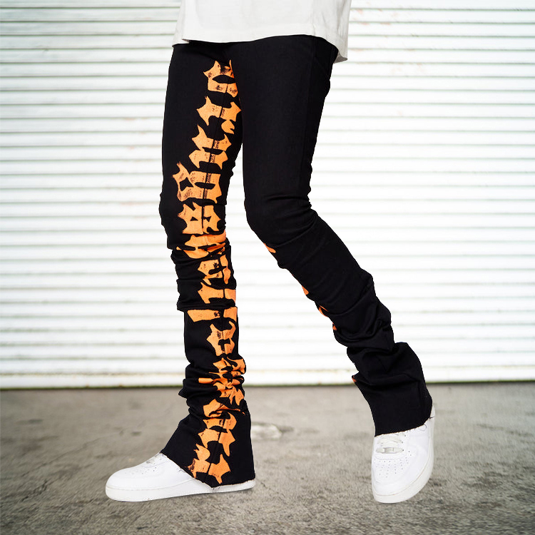 Casual Letter Print Street Stacked Jeans