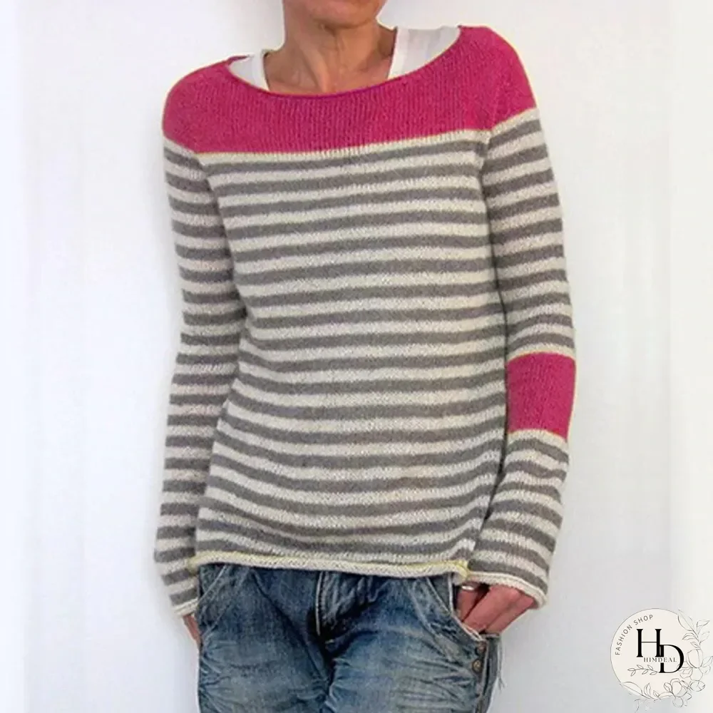 Solid Stripe Round Neck Sweaters